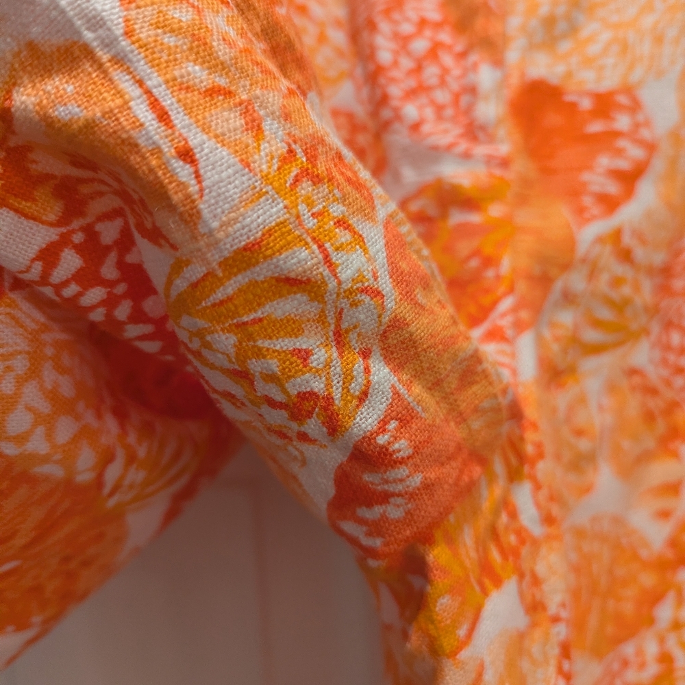 LOFT The Peyton Bermuda Shorts Linen Blend Baked Gold White Orange Size 8 NWOT - Picture 8 of 15